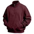 thumbnail image 2 of Fleece Quarter Zip Sweatshirt for Men Long Sleeve Stand Collar Solid Pullover Trendy Fall Winter Casual Warm Comfy Top with Pocket Wine L, 2 of 4