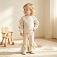 thumbnail image 2 of XAOFW Baby Girl Outfits Pleated Long Sleeve Crewneck Tops And Bowknot Pants Toddler Kids Autumn Cute Clothes Sets 12-18 Months, 2 of 5