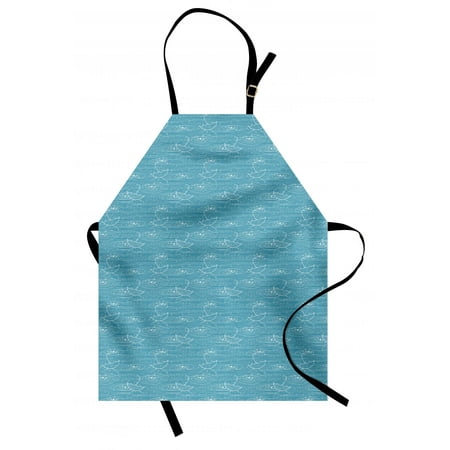 Sketch Apron Raining Pattern with Umbrellas in Puddles Cold Winter Autumn Day Weather Urban, Unisex Kitchen Bib Apron with Adjustable Neck for Cooking Baking Gardening, Sky Blue White, by