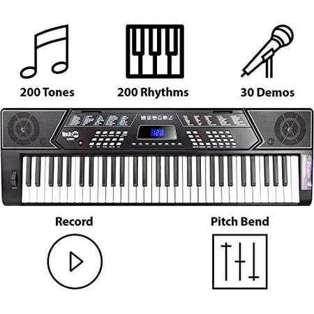 RockJam 61 Key Keyboard Piano With Pitch Bend Kit, Keyboard Stand, Piano Bench, Headphones, Simply Piano App & Keynote Stickers