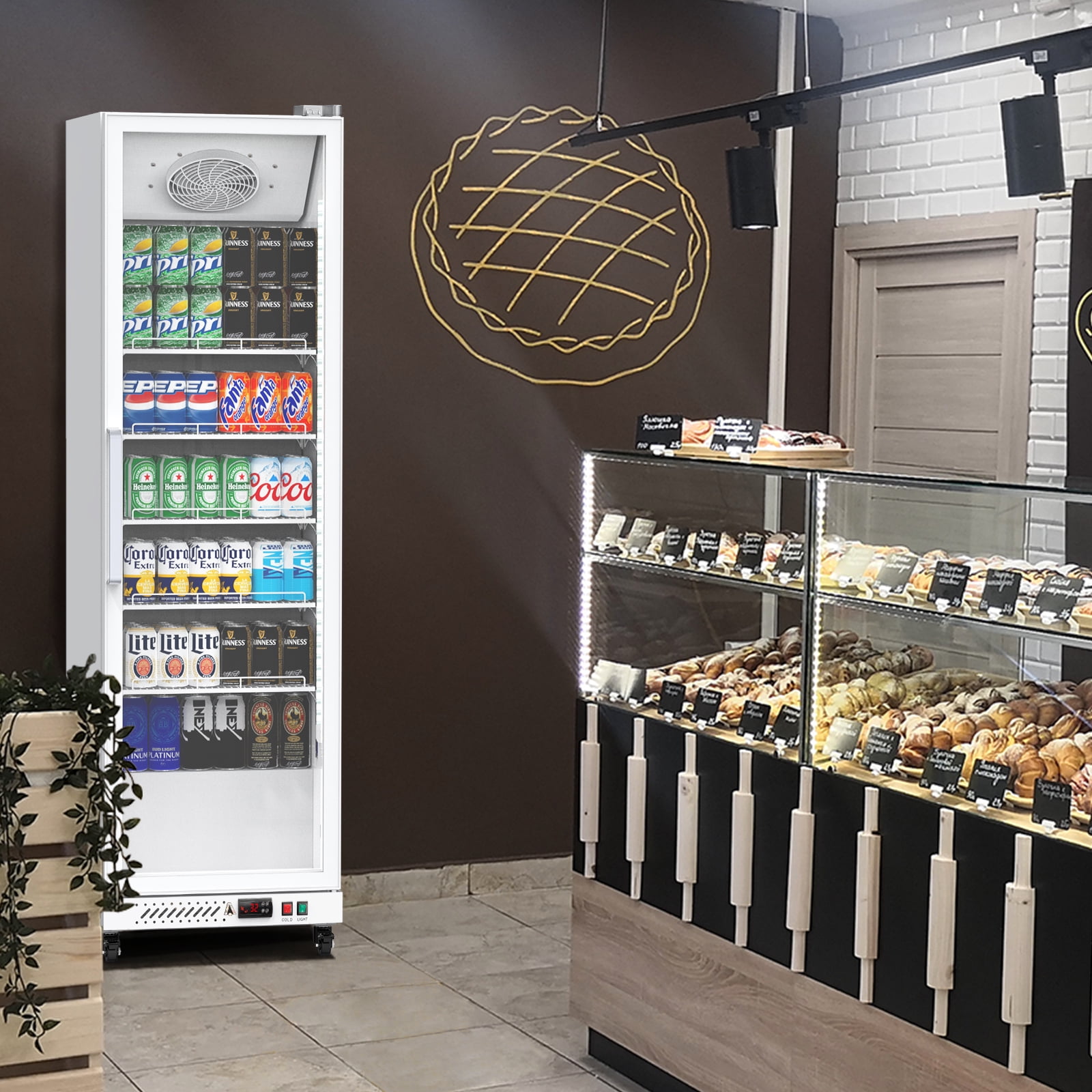 Garvee Commercial Refrigerator,12.4 Cu.ft Display Fridge Merchandiser Upright Beverage Cooler,Single Glass Door Fridge with Adjustable Shelves & LED Lighting,White