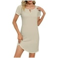 thumbnail image 2 of Liquidation d'Été 2025! Robe Grande Taille pour Femmes, Liquidation de Robe d'Été pour Femmes, Mode Féminine Couleur Unie Encolure Creuse Boucle Manches Courtes Robe Col Rond, 2 of 5