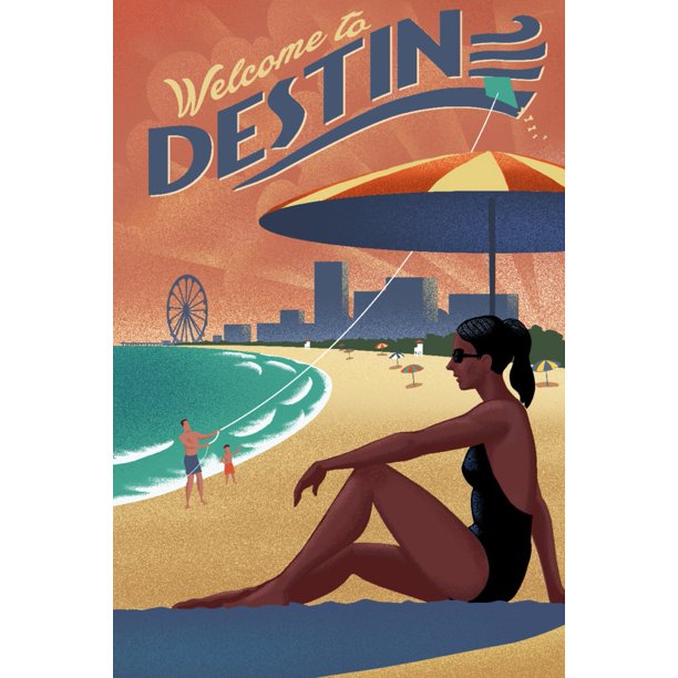 Destin, Florida, Beach Scene, Litho (36x54 Giclee Gallery Art Print, Vivid Textured Wall Decor