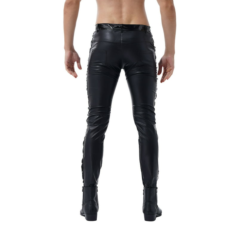 iEFiEL Mens Faux Leather Pants Shiny Low Waist Tight Trousers for