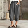 thumbnail image 5 of BUIGTTKLOP Womens Summer Capris Casual Cotton Linen Pants Baggy Elastic Waist Capri Pants with Pocket, 5 of 8