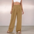thumbnail image 4 of Pantalones de Traje Anchos para Mujer, Holgados, de Cintura Alta Elástica, Informales, Largos, Color Cúrcuma, Talla XL, 4 of 7