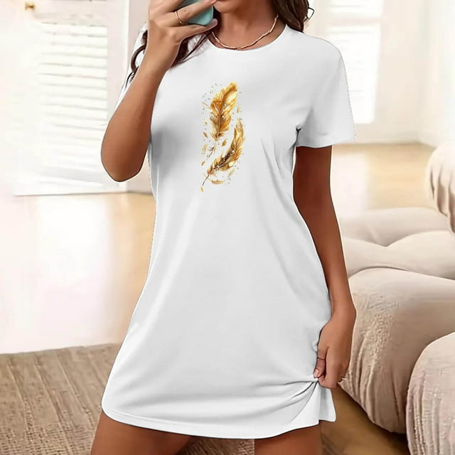 Mefallenssiah Chemise de Nuit Courte Surdimensionnée pour Femmes Mode Imprimé Poitrine Manches Courtes