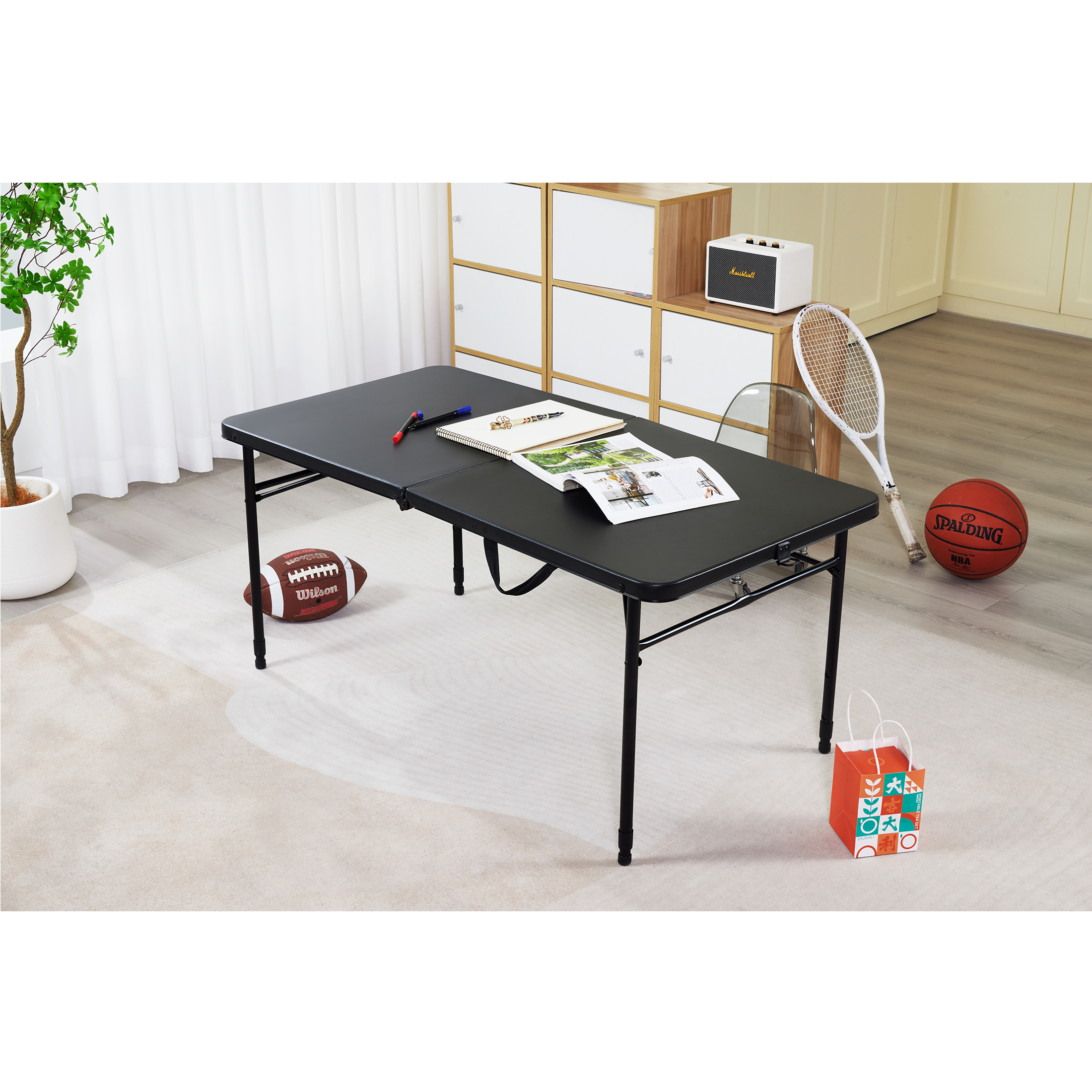 Mainstays 4 ft Adjustable Height Folding Table, Black photo 7