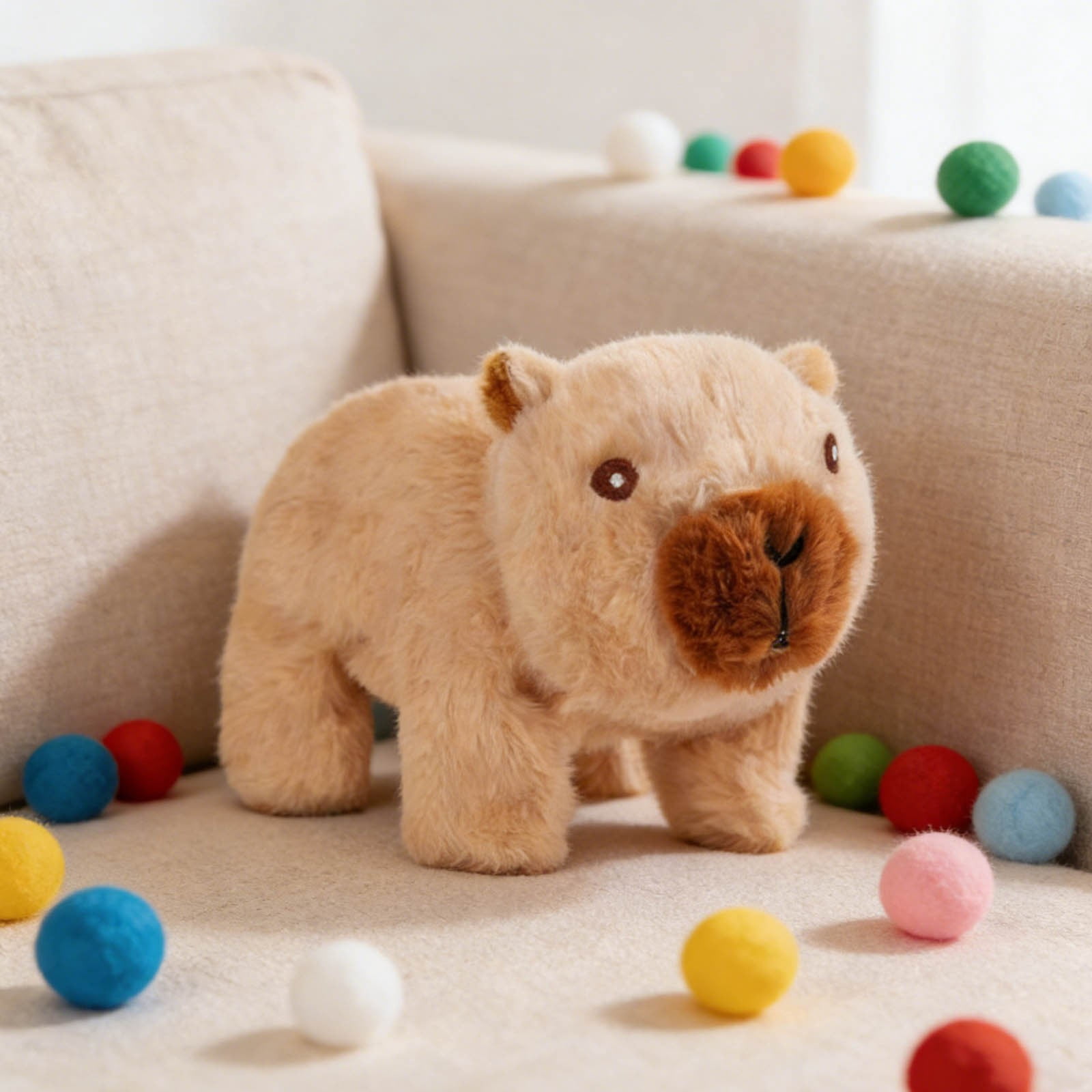 Interactive Electronic Pet Robotic Capybara Plush Toy Battery Operated Animated Stuffed Animal with Portable Pet Carrier Lifelike Motion Soothing Sounds for Kids Birthday Gifts Sensory Play