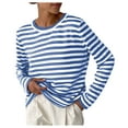 thumbnail image 2 of Amidoa Blue Womens Sweater Striped Long Sleeve Lightweight Casual Soft Crew Neck Sweaters Women's Cardigans/Sweaters L, 2 of 4