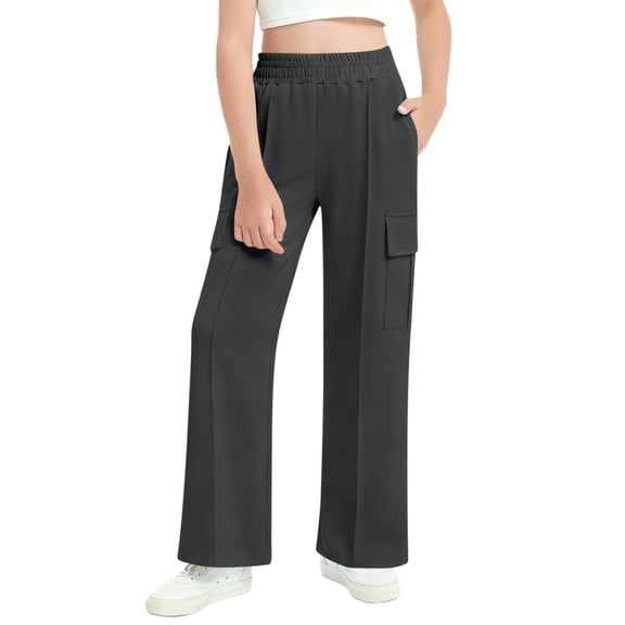 OGLCCG Boy's Wide Leg Sweatpants Teens Baggy Fleece Cargo Sweats Pants Fall Winter Open Bottom Athletic Joggers with Pockets 5-15 Years