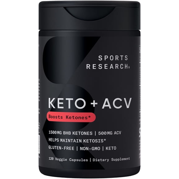 Sports Research® Keto Plus ACV Capsules 500mg Apple Cider Vinegar 1500mg BHB Ketones Weight Loss (120 Capsules)