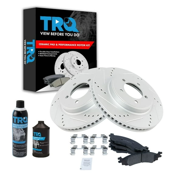 TRQ Front Ceramic Brake Pad & Performance Drilled Slotted Rotor Kit w/Chemicals BKA15357 Fits select: 2006-2010 FORD EXPLORER, 2007-2010 FORD EXPLORER SPORT TRAC