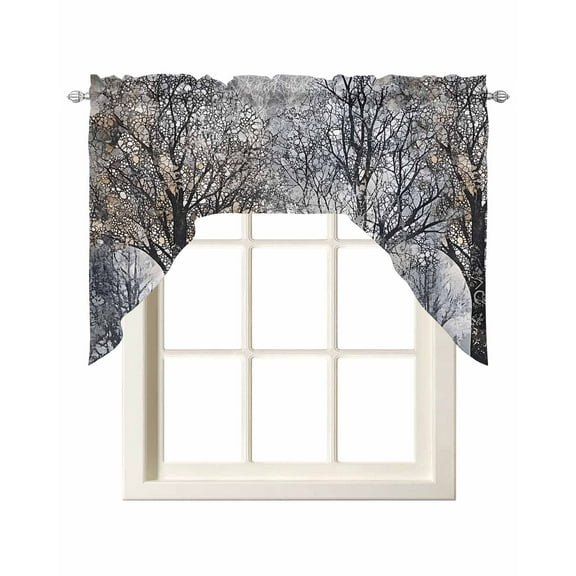 Black Grey Forest Kitchen Curtains Swag Valance for Windows/Bathroom/Cafe, Vintage Watercolor Tree Tunk Rod Pocket Drape Panel Swag Curtain Valance for Bedroom/Living Room 55''x36''