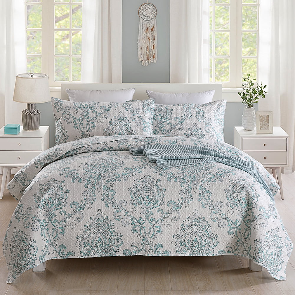 3 Pieces Ultra Soft Flannel Blanket Quilt Bedspread Bedding Coverlet 2 Shams Set 
