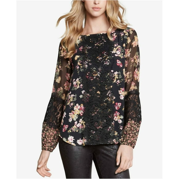 Karen Kane Womens Contrast Lace Pullover Blouse, Black, Small