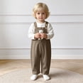 thumbnail image 2 of Pandaie Infant Baby Boy Girl Corduroy Overalls Romper Adjustable Button Suspender Pants Outfit Cute Bear Embroidery Clothes Brown,18-24 Months, 2 of 7