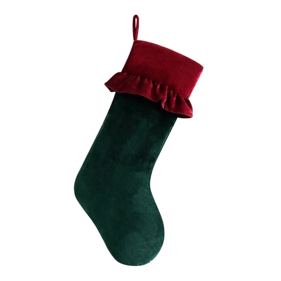 19 Inch Large Velvet Christmas Stocking with Ruffled Cuff for Fireplace Mantel, Army Green