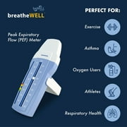 breathewell® Lung Performance Peak Flow Meter Handheld Medical Device, Measures Peak Expiratory Flow (PEF) Rate, Measure Lung Performance, Record Readings Using Included Paper Log, Three Zone markers