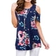 thumbnail image 2 of Sonducket Camiseta de mujer Top con estampado bohemio Top con estampado en frío Blusa de manga corta con hombros descubiertos Prendas para la parte del cuerpo Azul marino XXL, 2 of 6