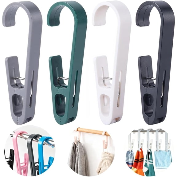 8 Pcs Laundry Hooks with Clips Plastic Clothes Pins Clips Hook Multipurpose Portable Clothes Hanger Organizer Clamps Socks Towels Multi-color