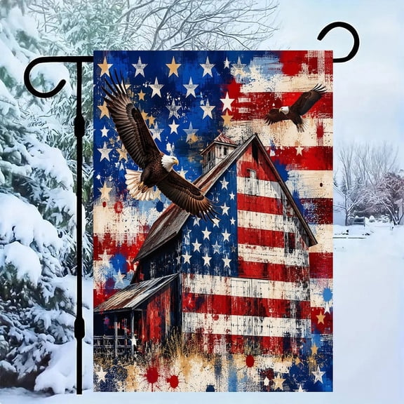 RKSupls Patriotic Linen Double Sided Garden Flag, Independence Day Themed Yard Decor, Barn Eagle Flag Grunge Rustic Outdoor Banner for Holiday Lawn