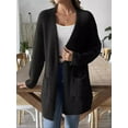 thumbnail image 5 of Open Front Women Casual Fall Sweater Long Sleeve with Pockets Sweater Cardigan Black XL, 5 of 9
