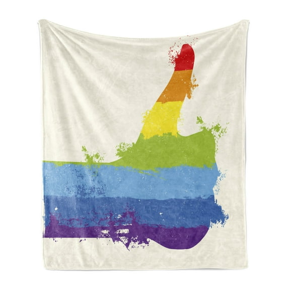 Pride Soft Flannel Fleece Blanket, Grungy Rainbow with Thumbs up Art Illustration Approbation Acceptance Gesture Print, Cozy Plush for Indoor and Outdoor Use, 50" x 60", Multicolor, by Ambesonne