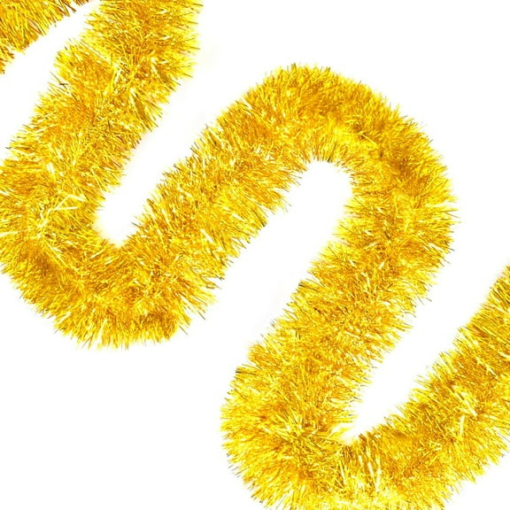 FGY 50 Feet Christmas Tinsel Garland Gold Tinsel Foil Garland Decoration for Tree Wall Rail Home Event - Gold