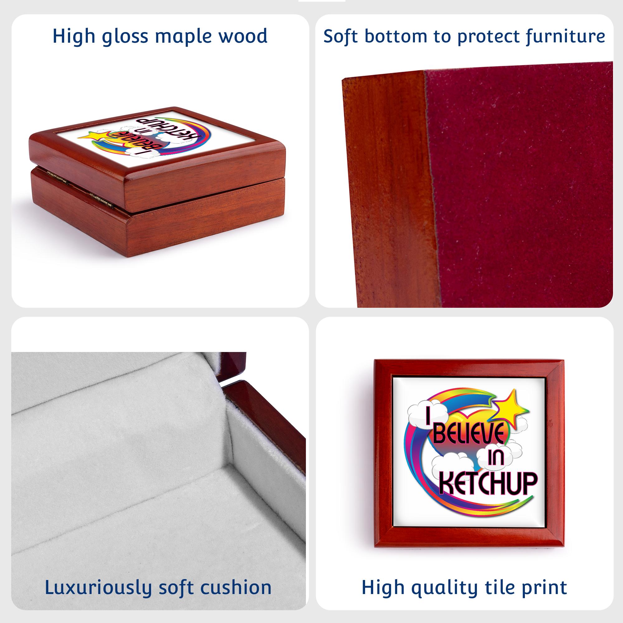 3dRose, I Believe In Ketchup Cute Believer Design, Jewelry Box 5.5x5.5 inch with 4 inch tile