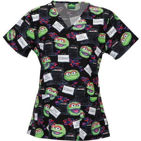 Sesame Street Women's Fashion Collection Scram V-Neck Scrub Top