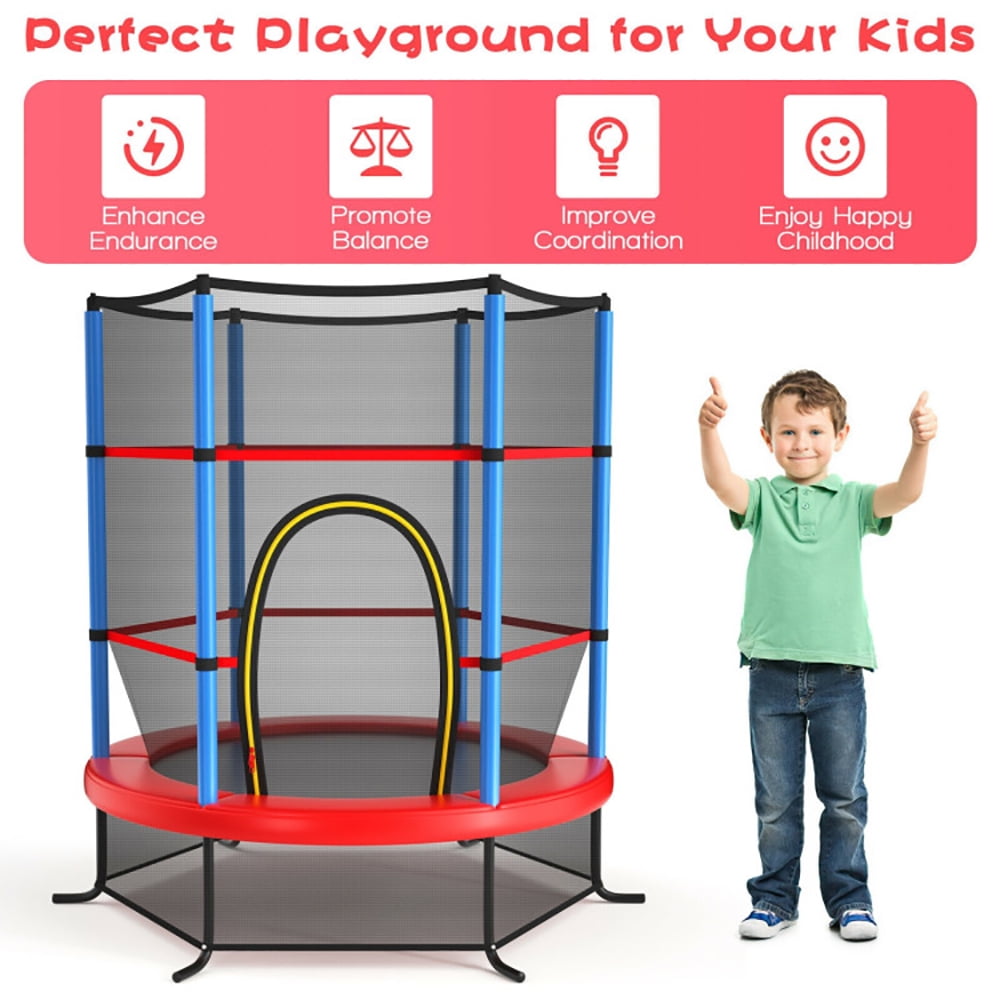 Topcobe 55 Inch Kids Recreational Trampoline Bouncing Jumping Mat with Enclosure Net, Recreational Trampolines for Kids, Large Trampoline for Outdoor Backyards-Navy