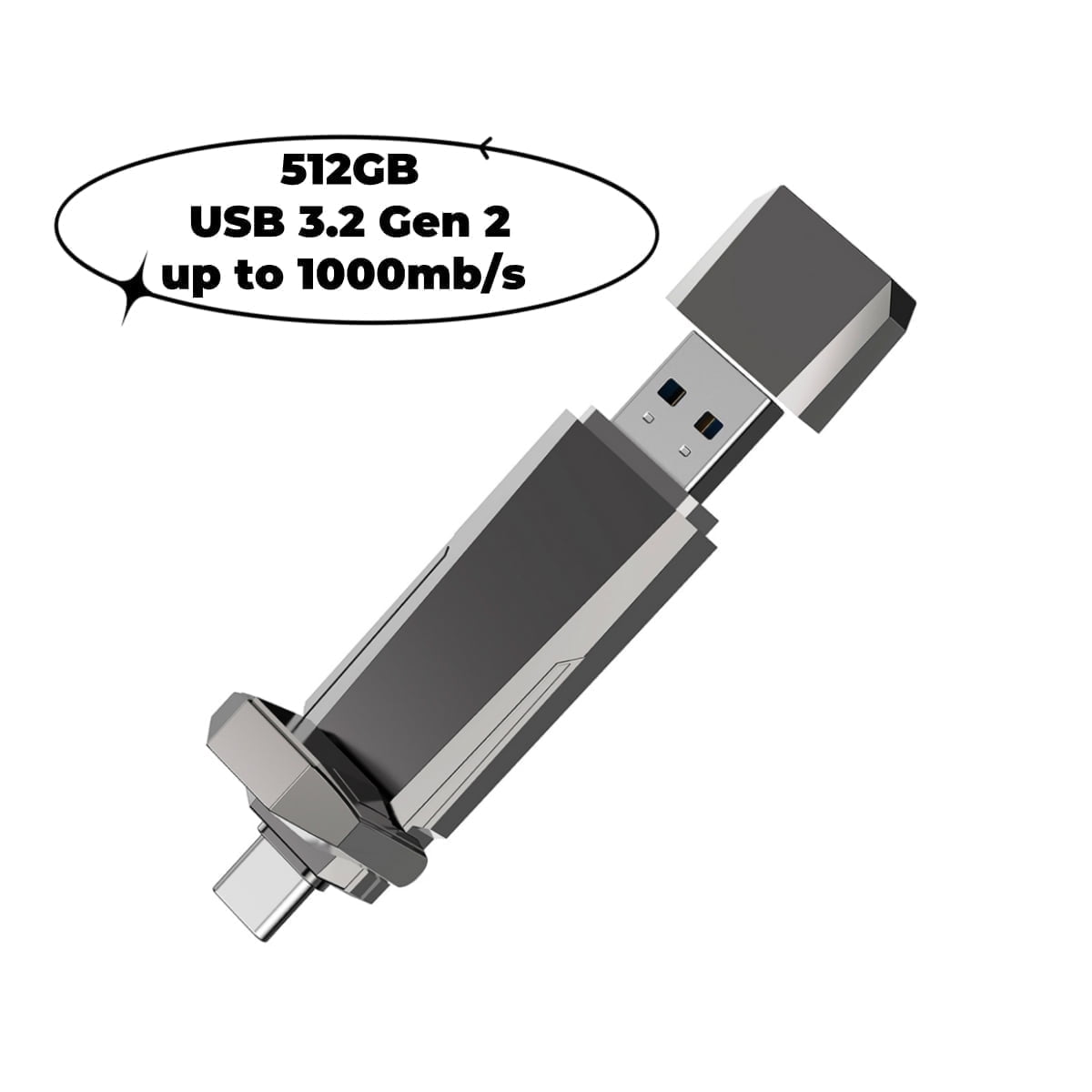 External Hard Drive 512G, KEXIN External SSD USB 3.2 Gen 2 Type C Thumb Drive up to 1000MB/s Portable SSD, Gray