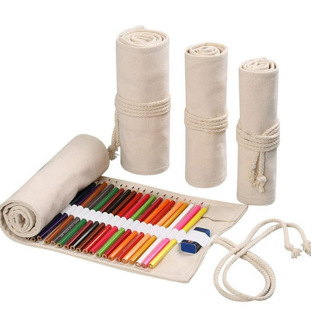 Cortina de lona hecha a mano para bolígrafos, bolsa enrollable de gran capacidad con 12/24/36/48/72 agujeros, para hombres y mujeres, caja de papelería para bocetos con mina de color