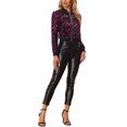 thumbnail image 2 of INSPIRE CHIC Women's  Sequin Stand Collar Long Sleeve Zipper Cropped Bomber Jacket M Hot Pink, 2 of 5
