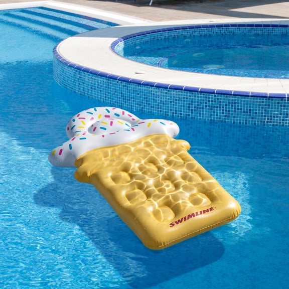 Swimline 74" Novelty Ice Cream Cone Inflatable Swimming Pool Floating Lounge Raft - Yellow/White