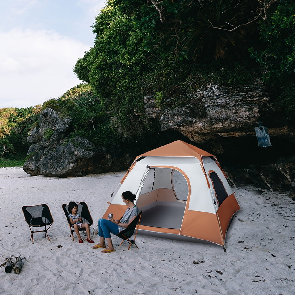 Instant Cabin Tent, 4 Person Camping Tent with Carry Bag for Family Camping & Hiking, Ventilation Brown
