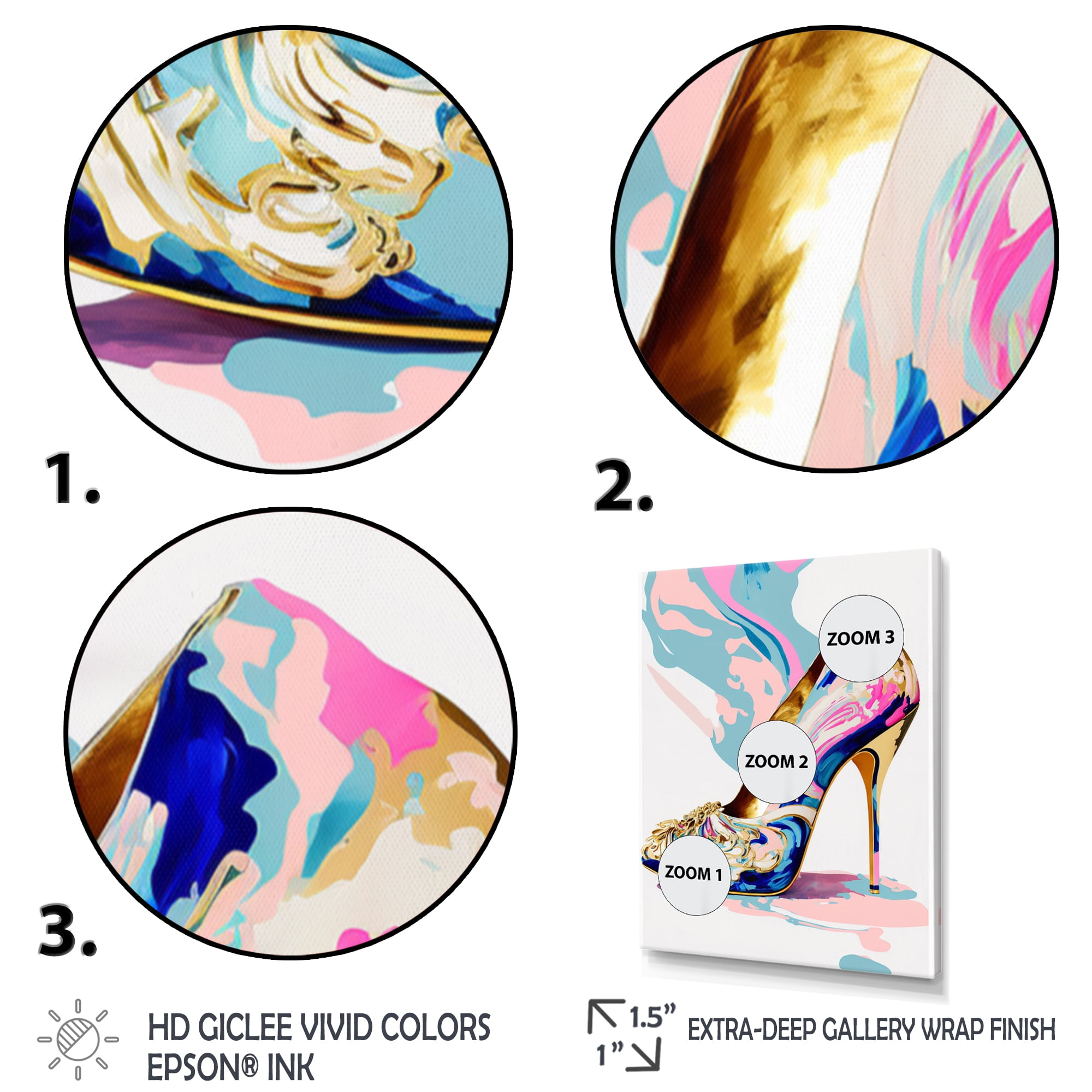 Designart Pink And Blue Art Deco High Heel Shoes II Canvas Wall Art