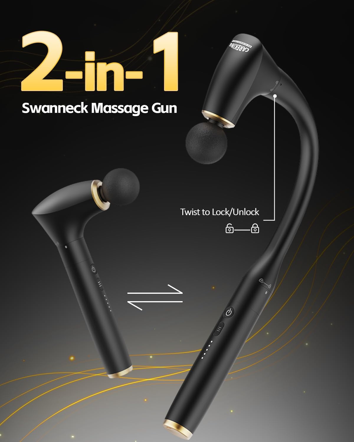2-in-1 Detachable Percussion Massage Gun with Extension Handle for Deep Tissue Muscle Relief