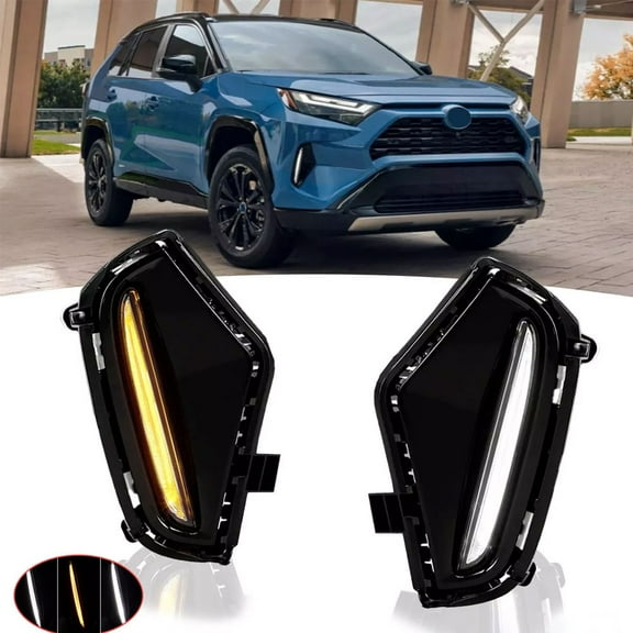 1 Pair LED Fog Lights & DRL Daytime Running Lights for Toyota RAV4 2019-2024 – White/Amber Dual Color Turn Signal Lamps, Waterproof Driving Lights, Easy Installation