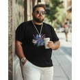 thumbnail image 4 of Men's T-Shirt Lavender Purple Plant Bouquet Embroidery Style Short Sleeve Casual Tee Classic Crew Neck T-Shirt for Men, XL, 4 of 7