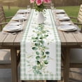 thumbnail image 4 of Eucalyptus Leaves Table Runner - 108 Inch Long Sage Green Plaid Watercolor Cotton and Linen Blended Dress Scarves Farmhouse Table Runner for Kitchen Dining, Coffee Table, 13" x 108", 4 of 8
