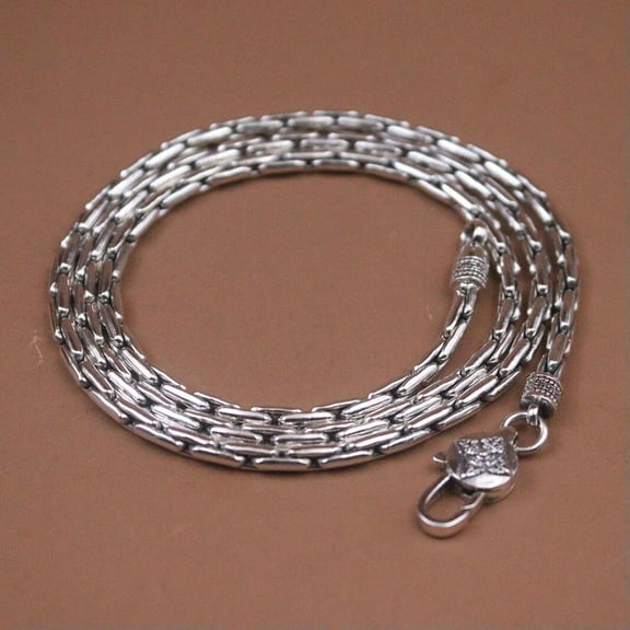 K-KED Pure 925 Sterling Silver Necklace 3mm Width Bamboo Festival Link Chain 24inchL