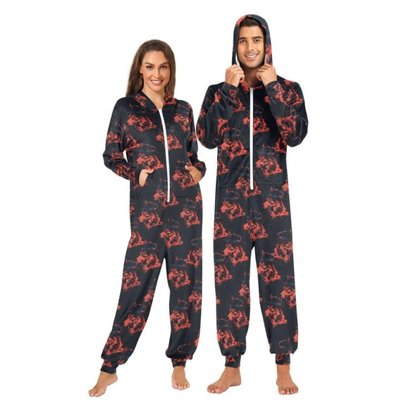 joogoo Wolf Heads Unisex Adults Onesies Pajamas Jumpsuits L