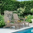 thumbnail image 3 of Hidpriva Outdoor Folding Adirondack Chair with Ottoman and Cup Holder, HDPE Weather Resistant Fire Pit Chair with Retractable Footrest, Wood, 3 of 7