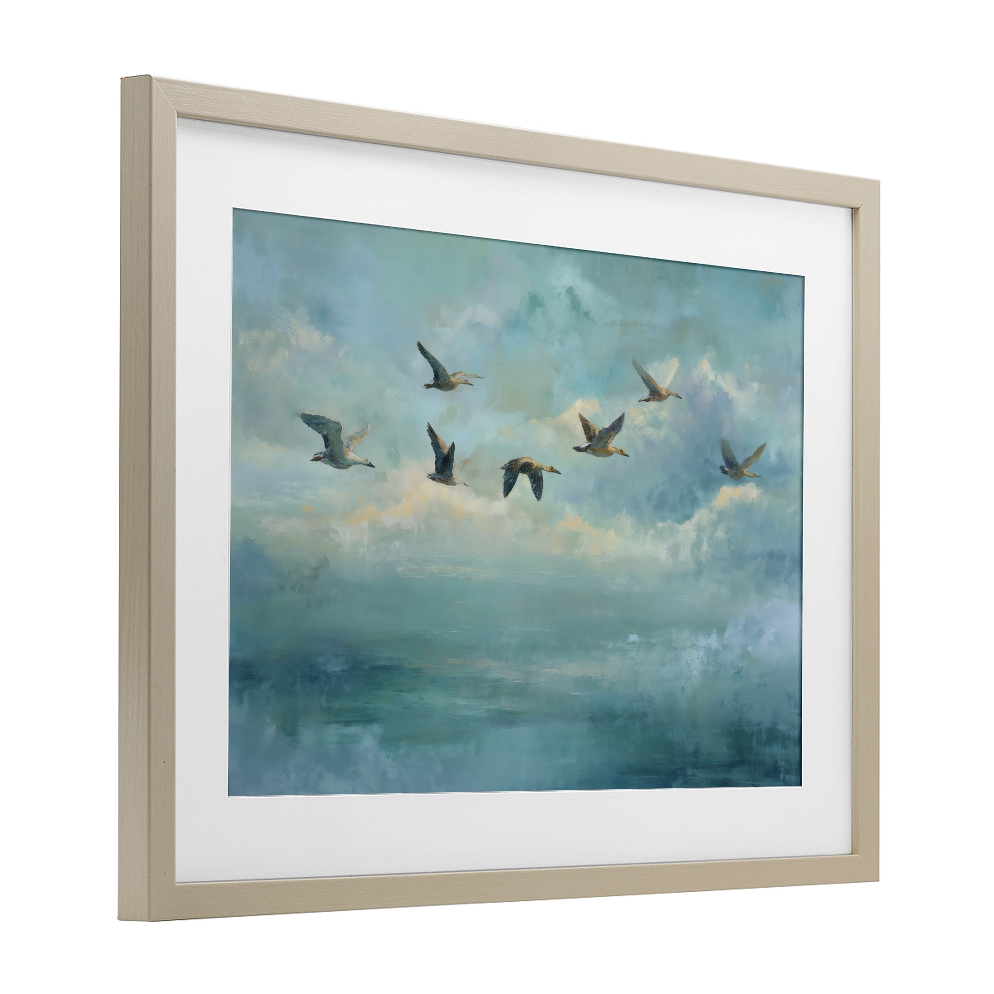 Stupell Industries Blue Skies Geese Birch Framed Print Under Glass, design by Petal Prints Design