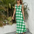 thumbnail image 4 of Maxi Dress Green White Plaid Dress Summer Checkerboard Korean Fashion Bohemia Long Dresses Women High Waist Custom Cute Maxi Dress, 4 of 7