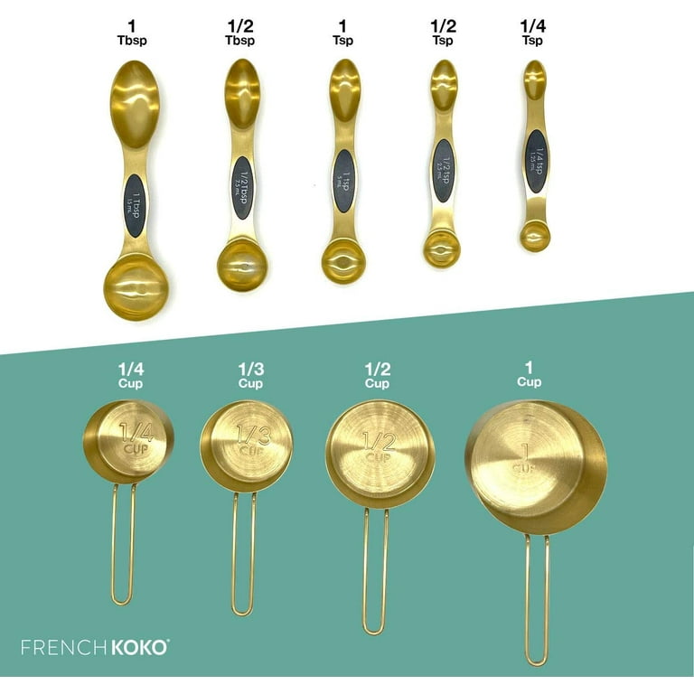 French KOKO 9-Piece Gold Measuring Cups and Spoons Set - Magnetic