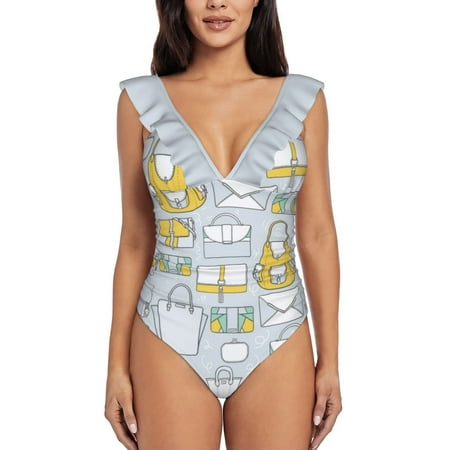 One Piece Swimsuit Women 2024 Sexy Print Suit Bathing Beach Ruffle Shoulder One Bag... Another Then And Bag. A In Need You All