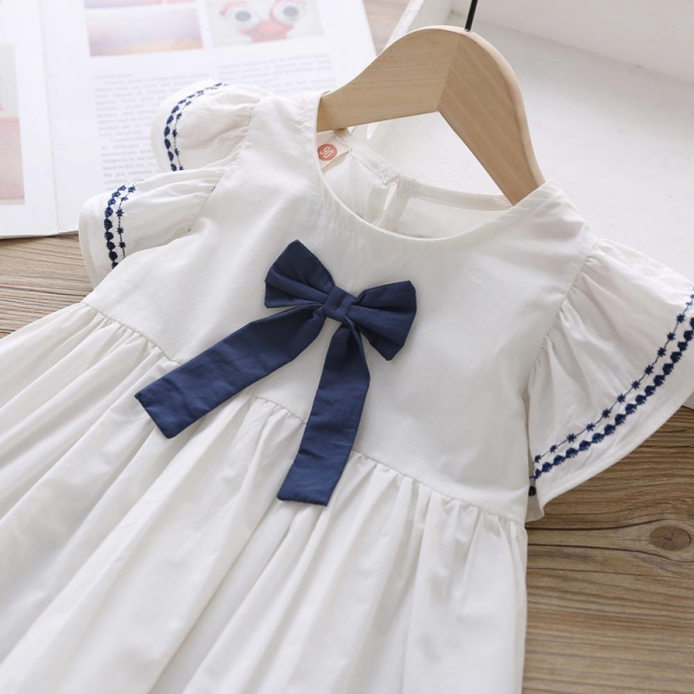 Kids Girls Summer Casual Fashion Baby Girl Short Sleeve Bow-knot Princess Dress Kids' Clothing Dresses Cotton Summer - image 5 of 6